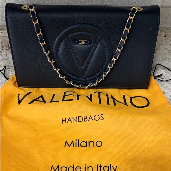 Mario Valentino Handbags - Mario Valentino Navy Leather Shoulder Bag with Gold Chain